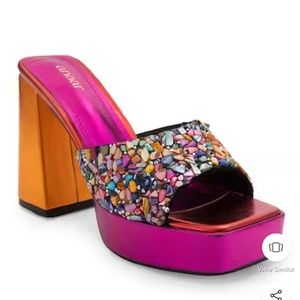 Multi Color Rhinestones Sunset Embellished Platform Heels